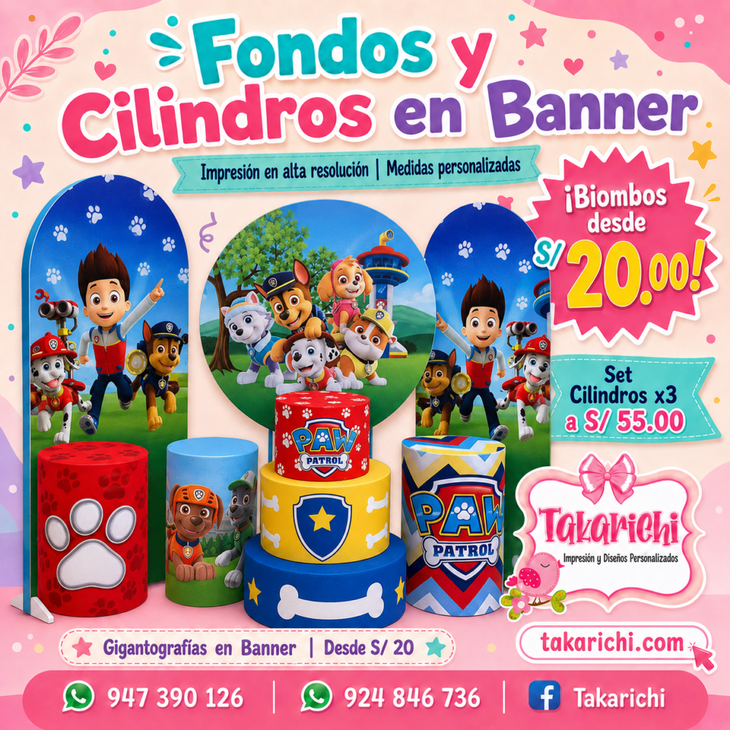 Banners personalizados para cilindros, fondos y puertas de fiestas y eventos