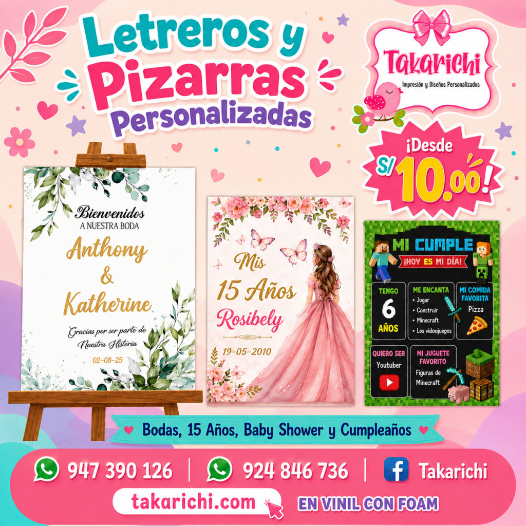 Letreros y pizarras personalizadas para cumpleaños, fiestas y eventos