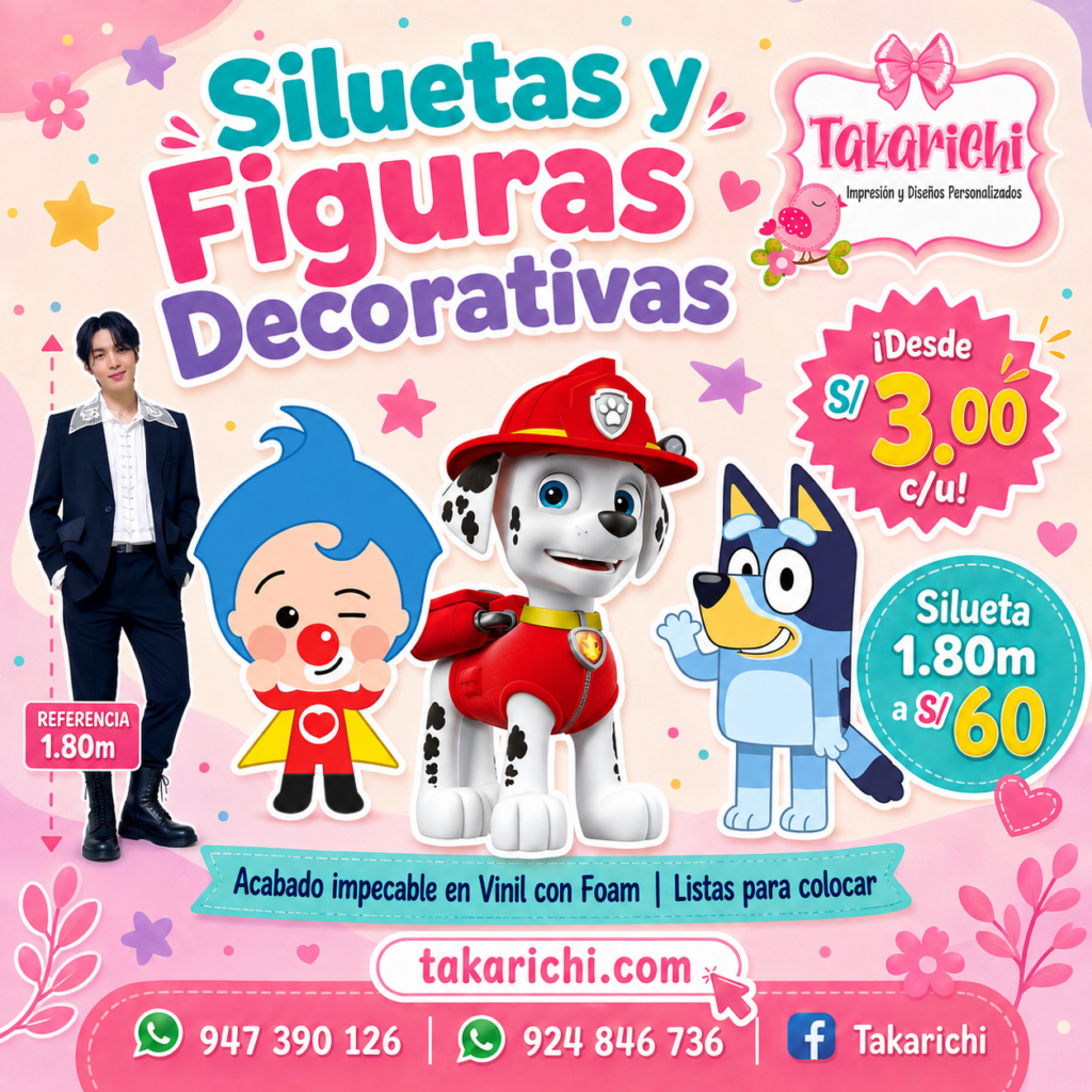 Siluetas de personajes personalizadas en vinil con foam para decoración de fiestas