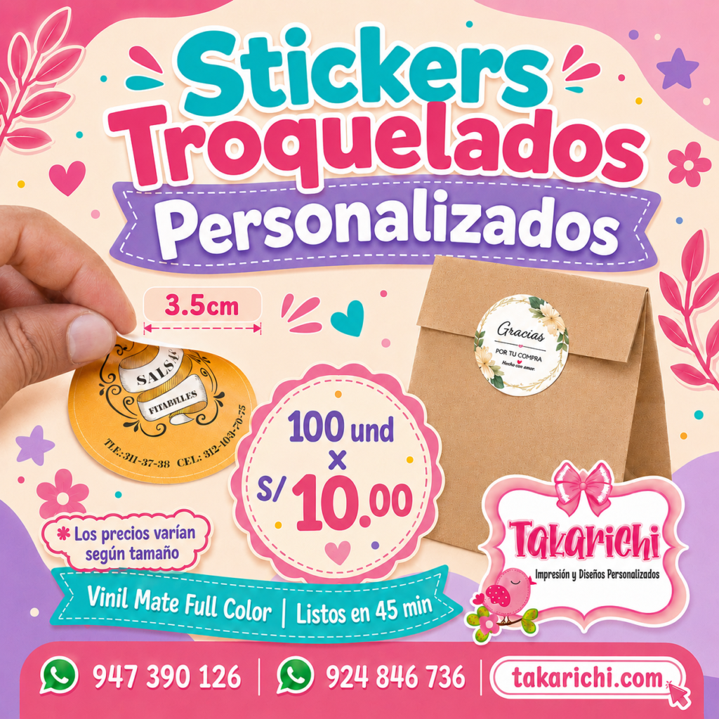 Stickers troquelados personalizados resistentes al agua para fiestas y negocios
