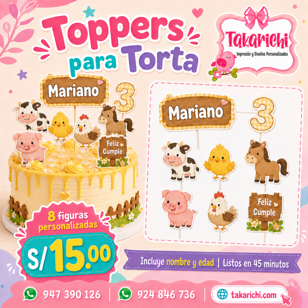 Toppers personalizados para tortas de cumpleaños y celebraciones